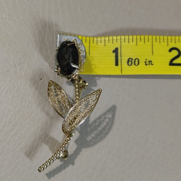 Smokey Quartz Floral Brooch Gilt Filigree Leaf Design Vintage Natural Gemstone - Picture 5 of 9